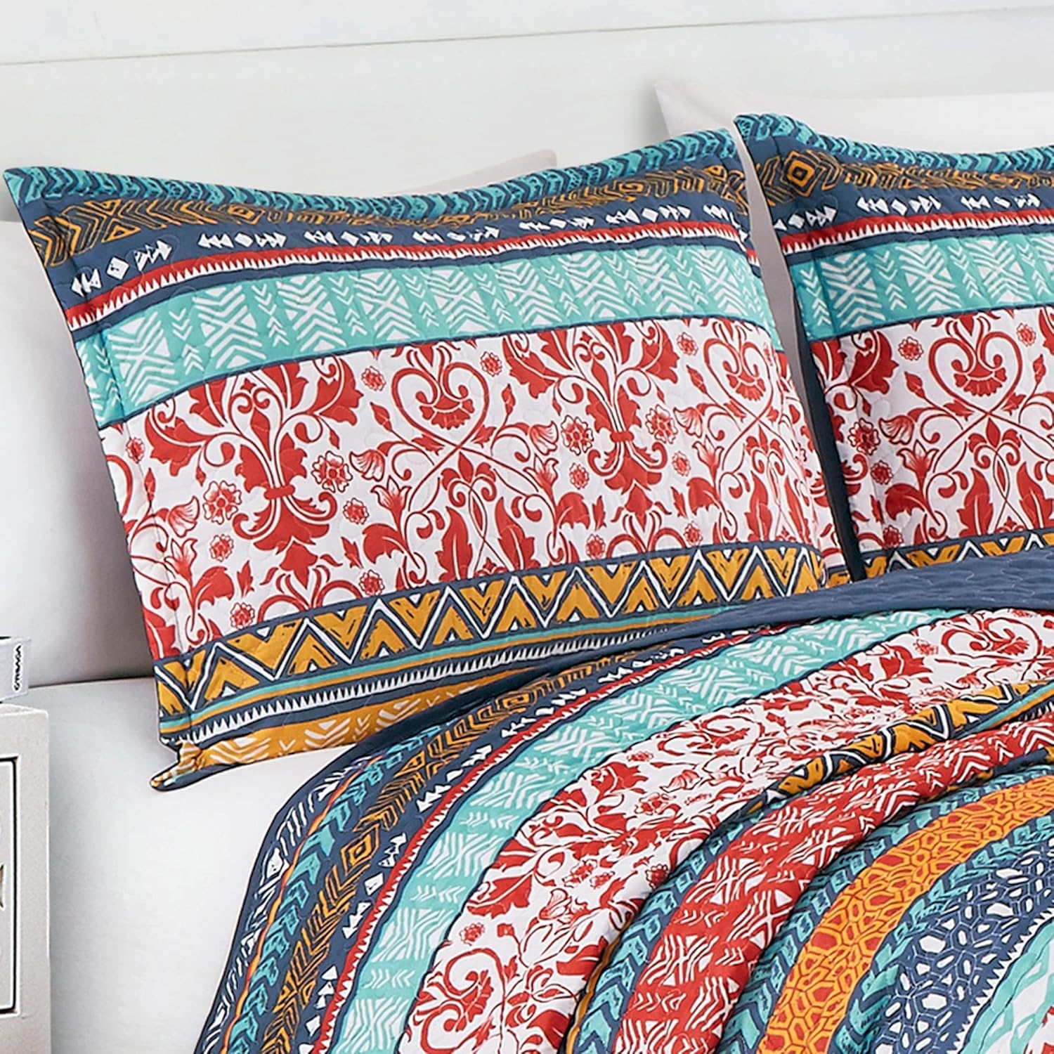 Chezmoi Collection Amara 3-Piece Boho Stripe Quilt Set