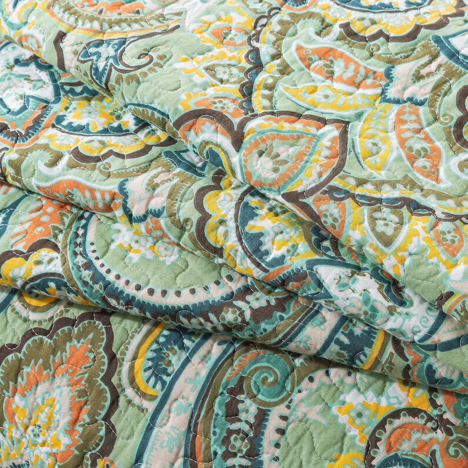 NEWLAKE Reversible Patchwork Quilt Set - European Green Floral California King