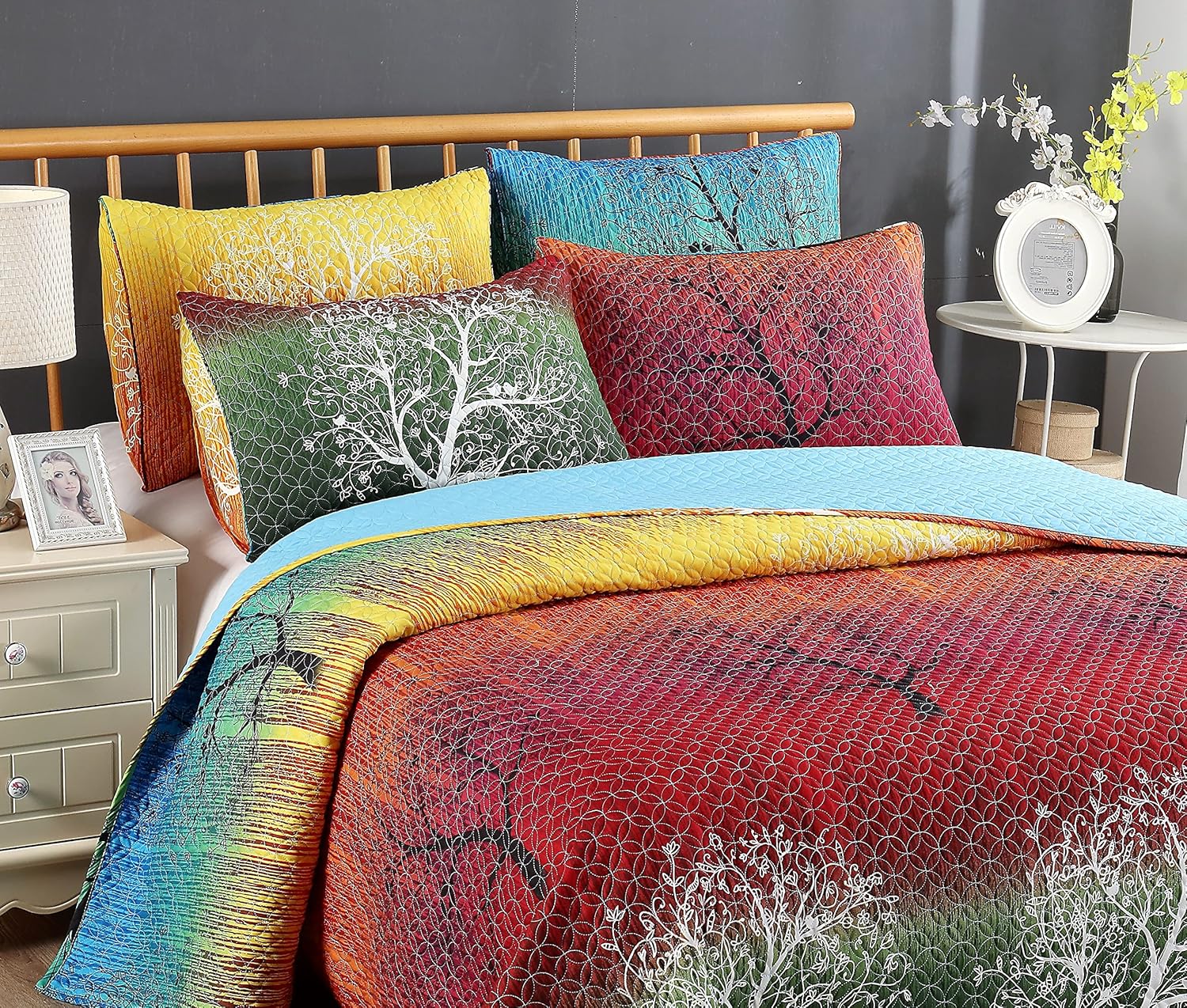 Swanson Beddings Rainbow Tree 5 Piece Quilt Set Queen