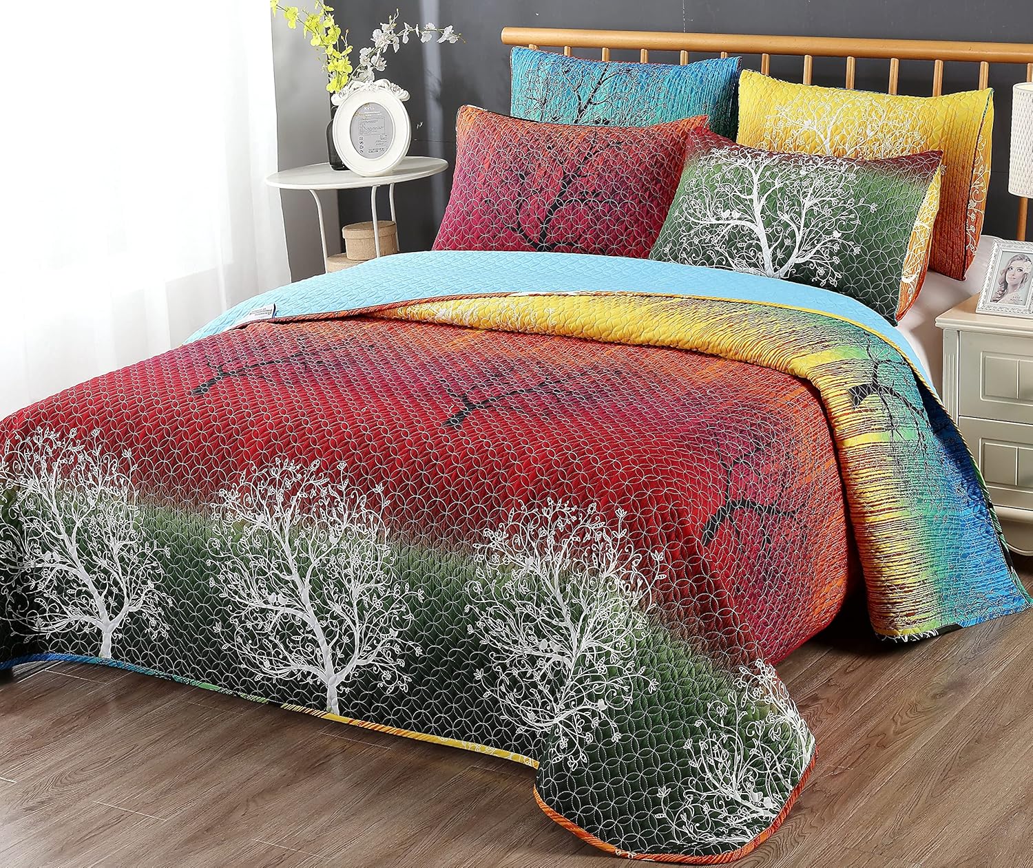 Swanson Beddings Rainbow Tree 5 Piece Quilt Set Queen