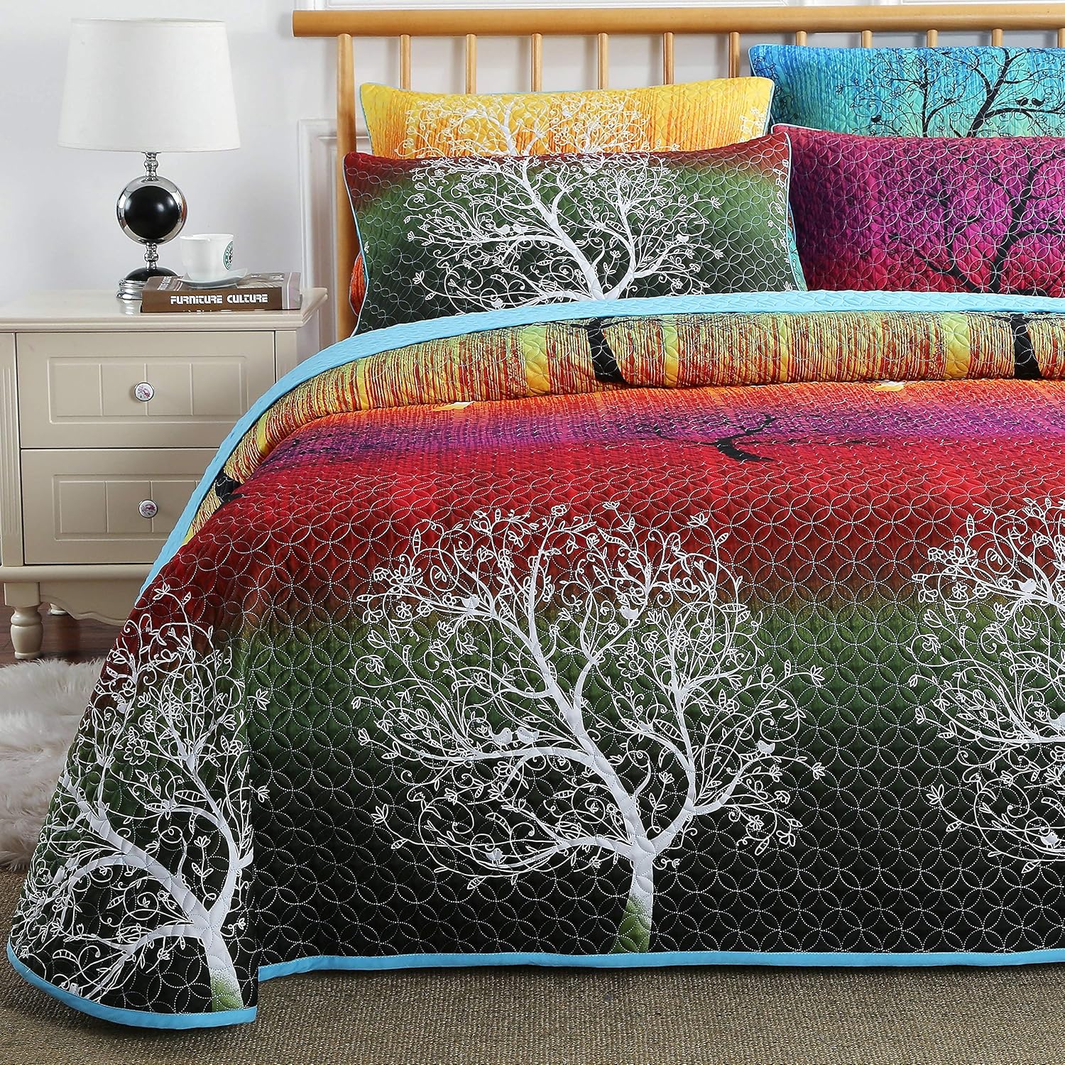 Swanson Beddings Rainbow Tree Quilt Set Queen 1