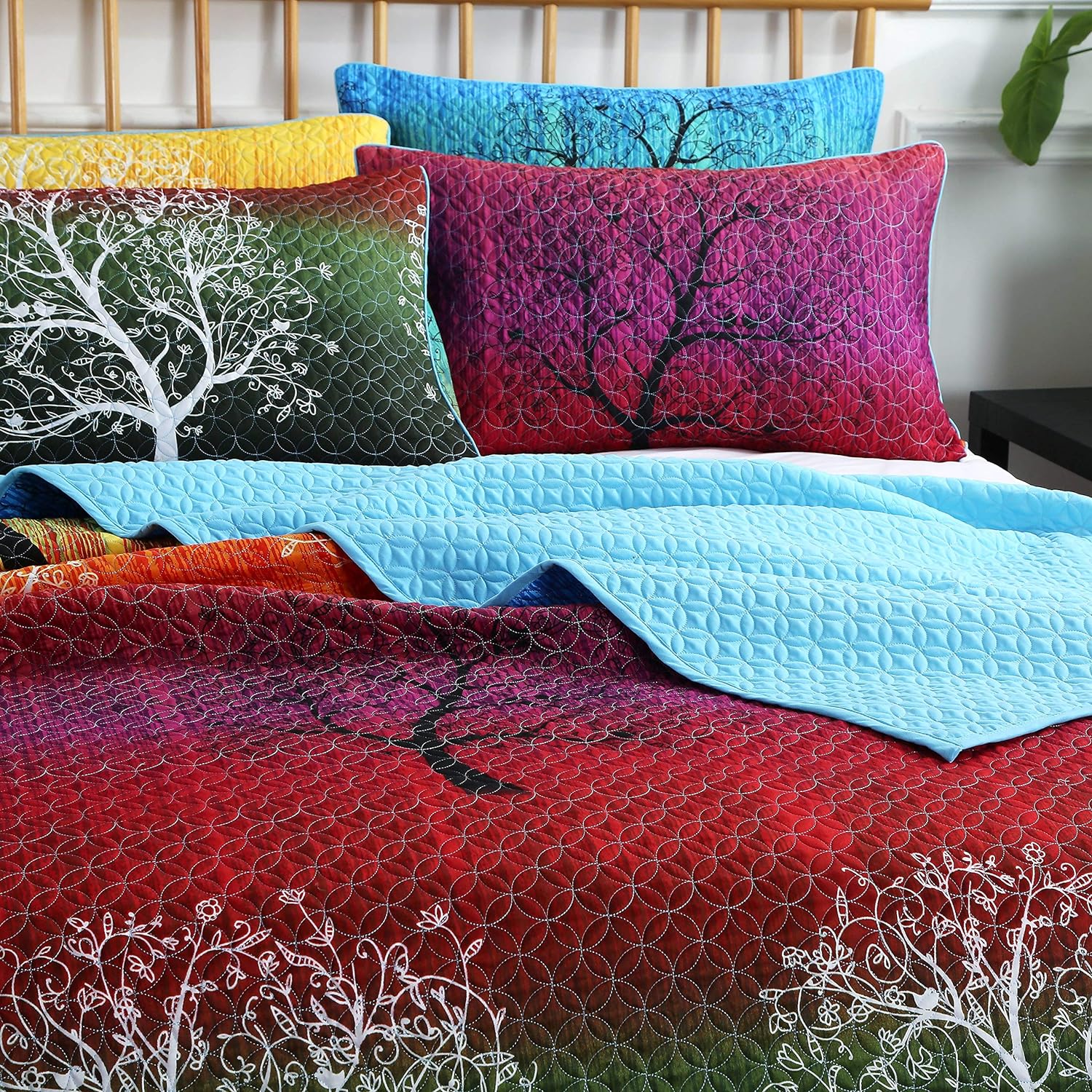 Swanson Beddings Rainbow Tree 5 Piece Quilt Set Queen