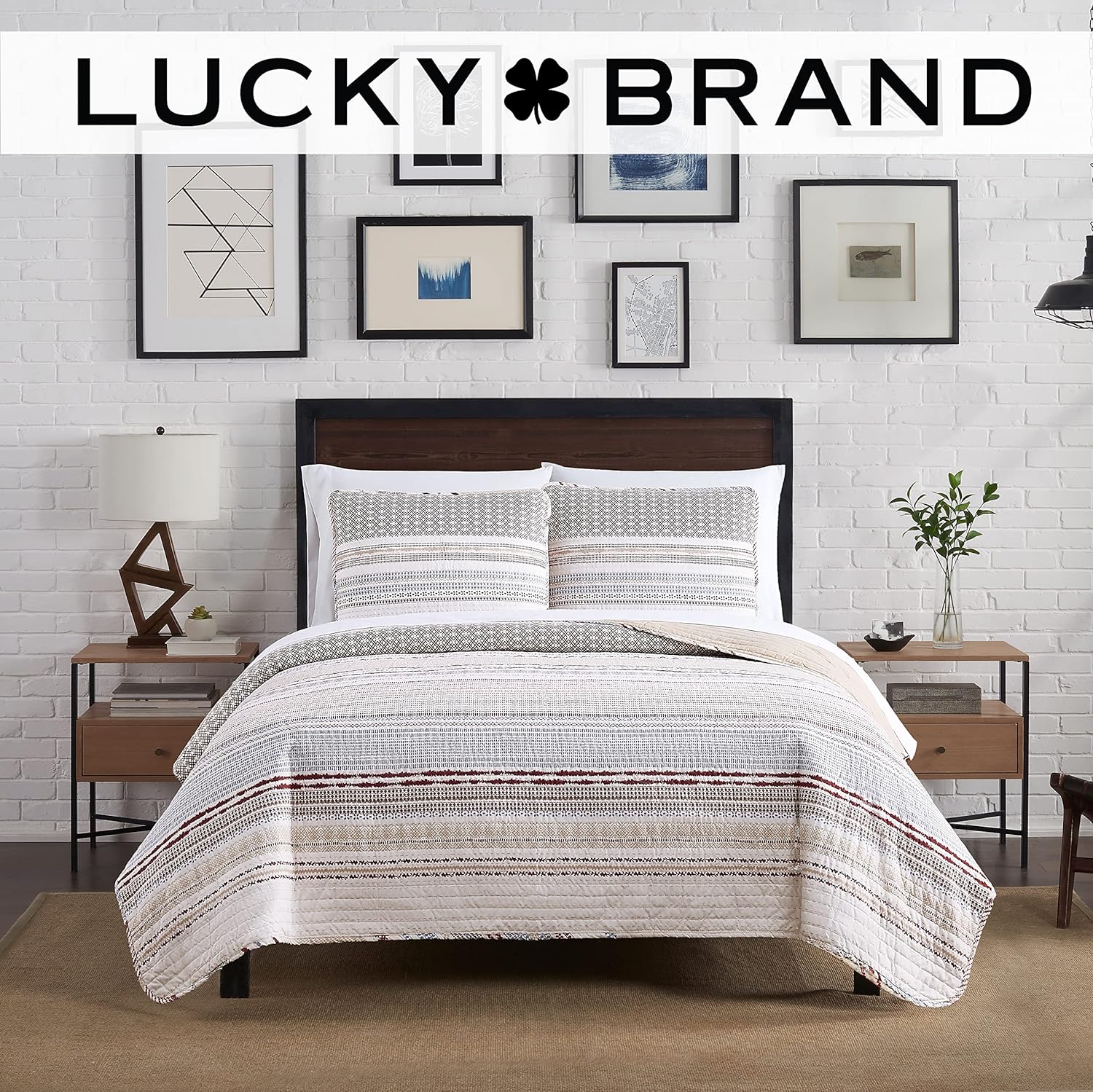 Lucky Brand 3-Piece Twin Quilt Set with Modern Stripes