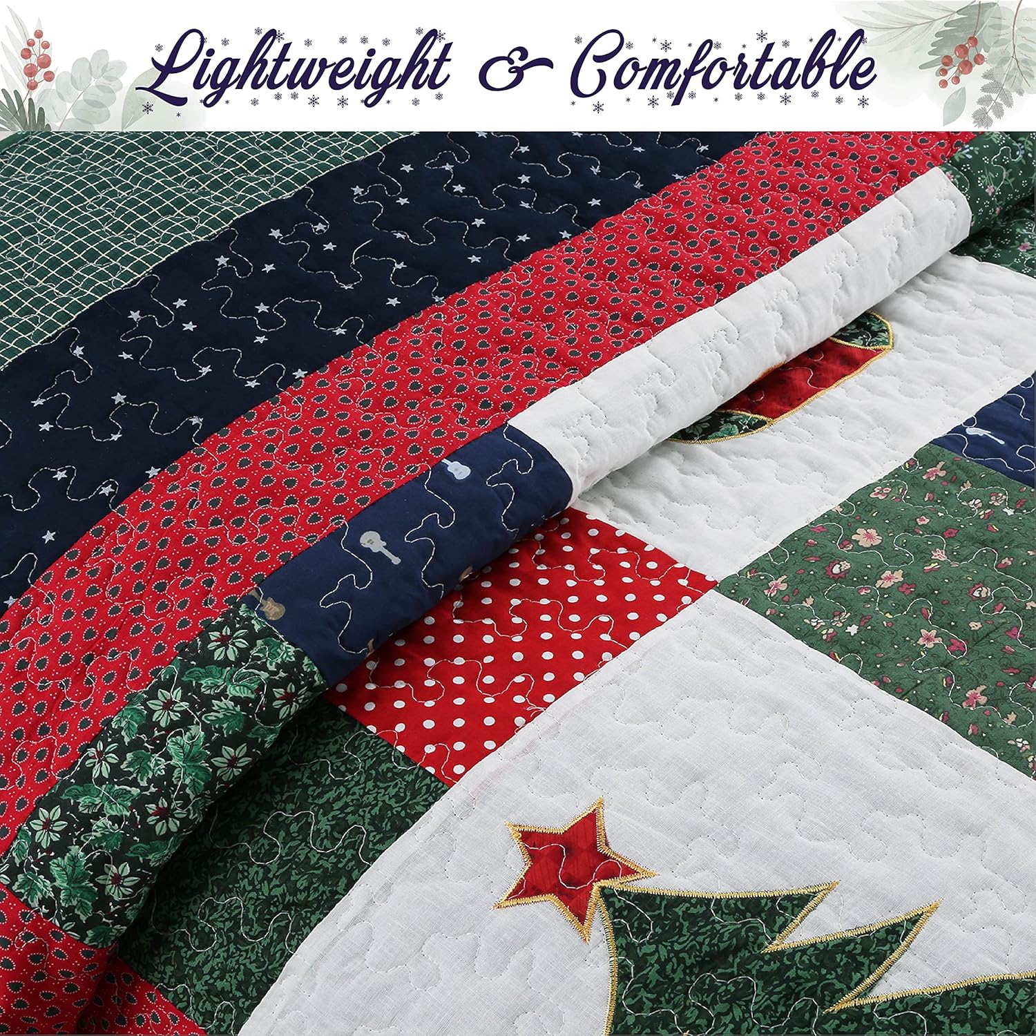 Cozy Line Christmas Patchwork Quilt Set Queen - 3 Piece