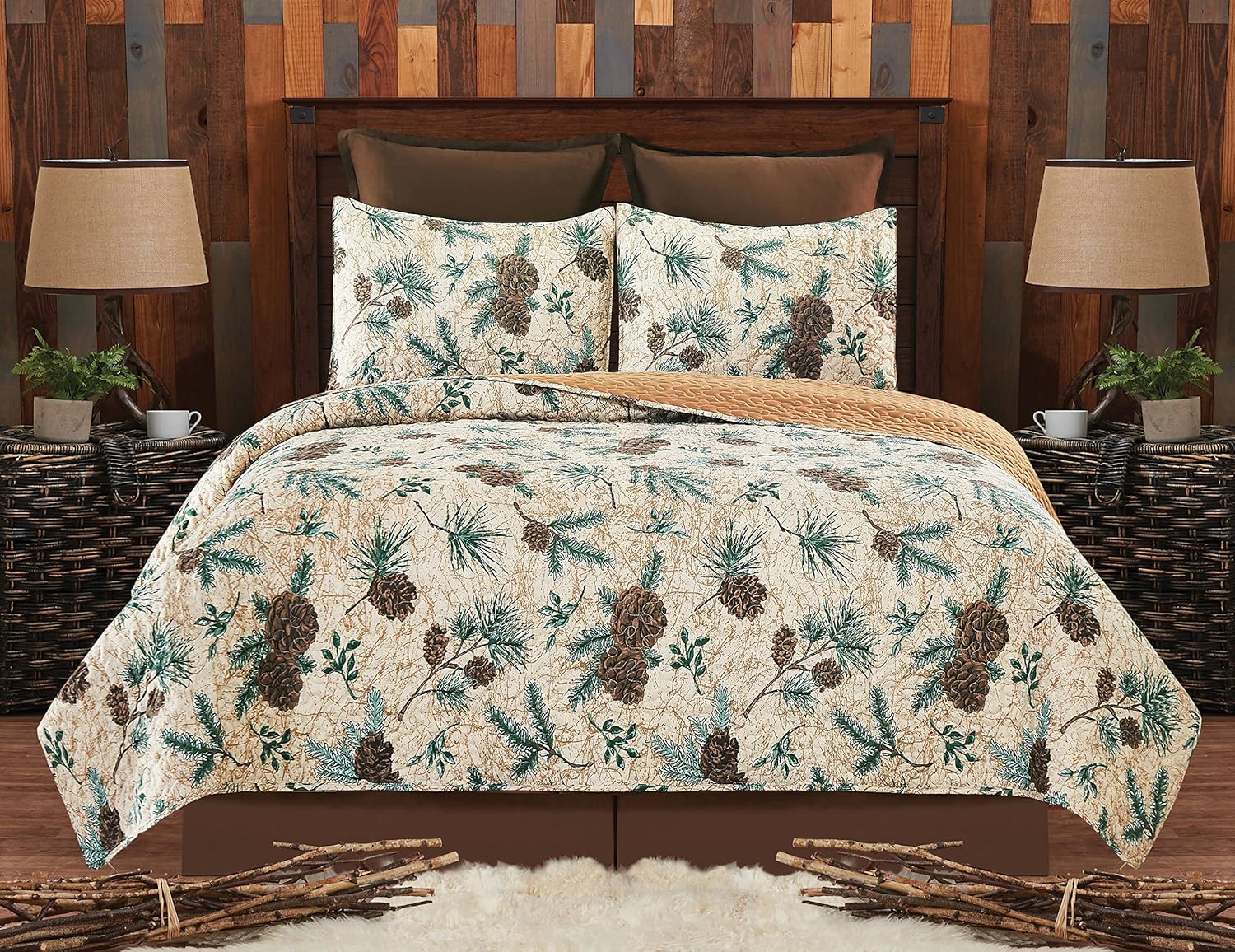 CF Home Rustic Pinecone Quilt Set 3 Piece