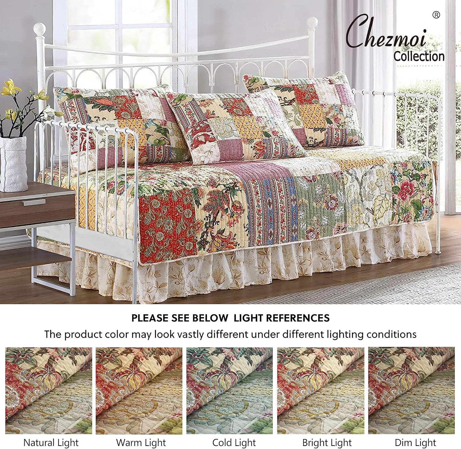 Chezmoi Delaney 5-Piece Floral Patchwork Daybed Cover Set