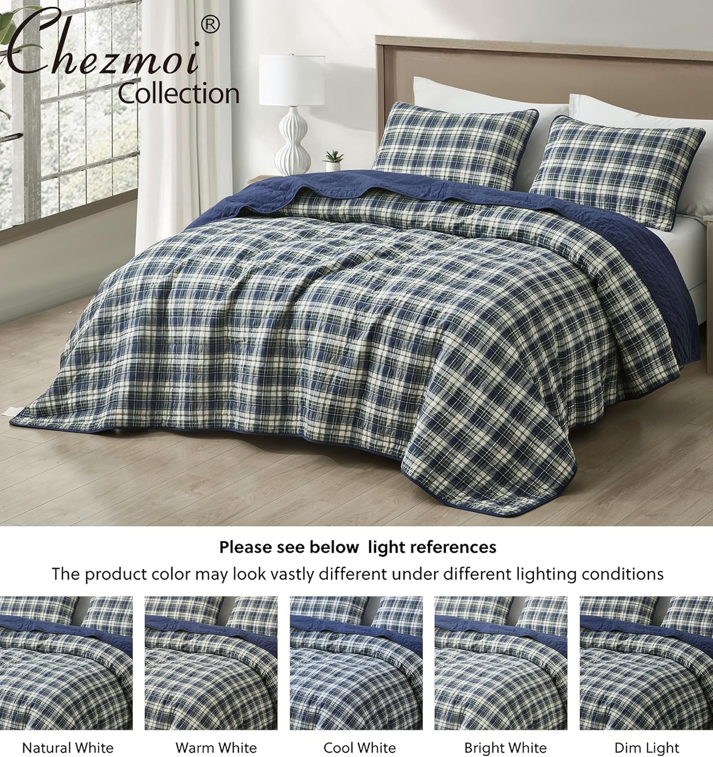 Chezmoi Collection Chad 3-Piece Plaid Quilt Set