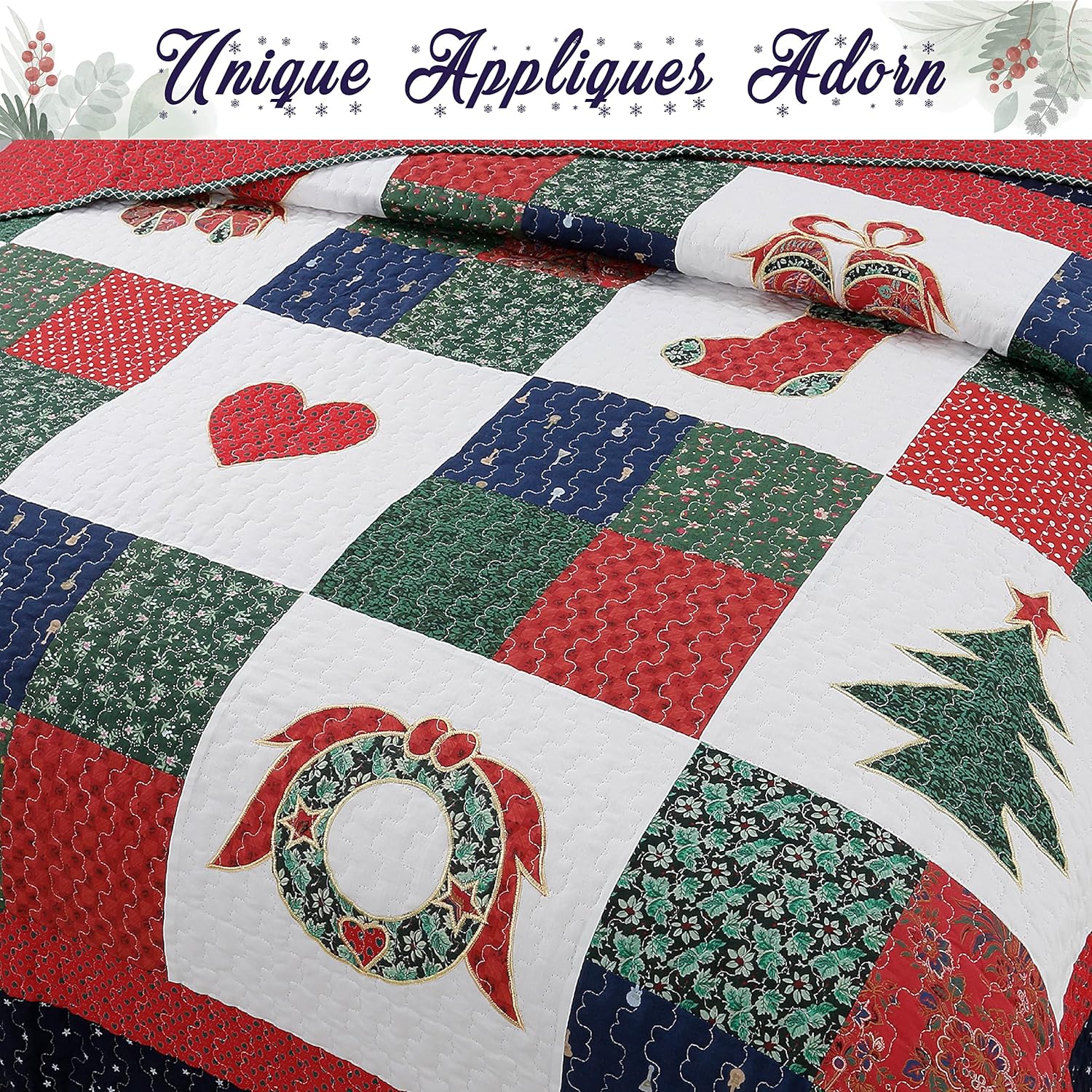 Cozy Line Christmas Patchwork Quilt Set Queen - 3 Piece