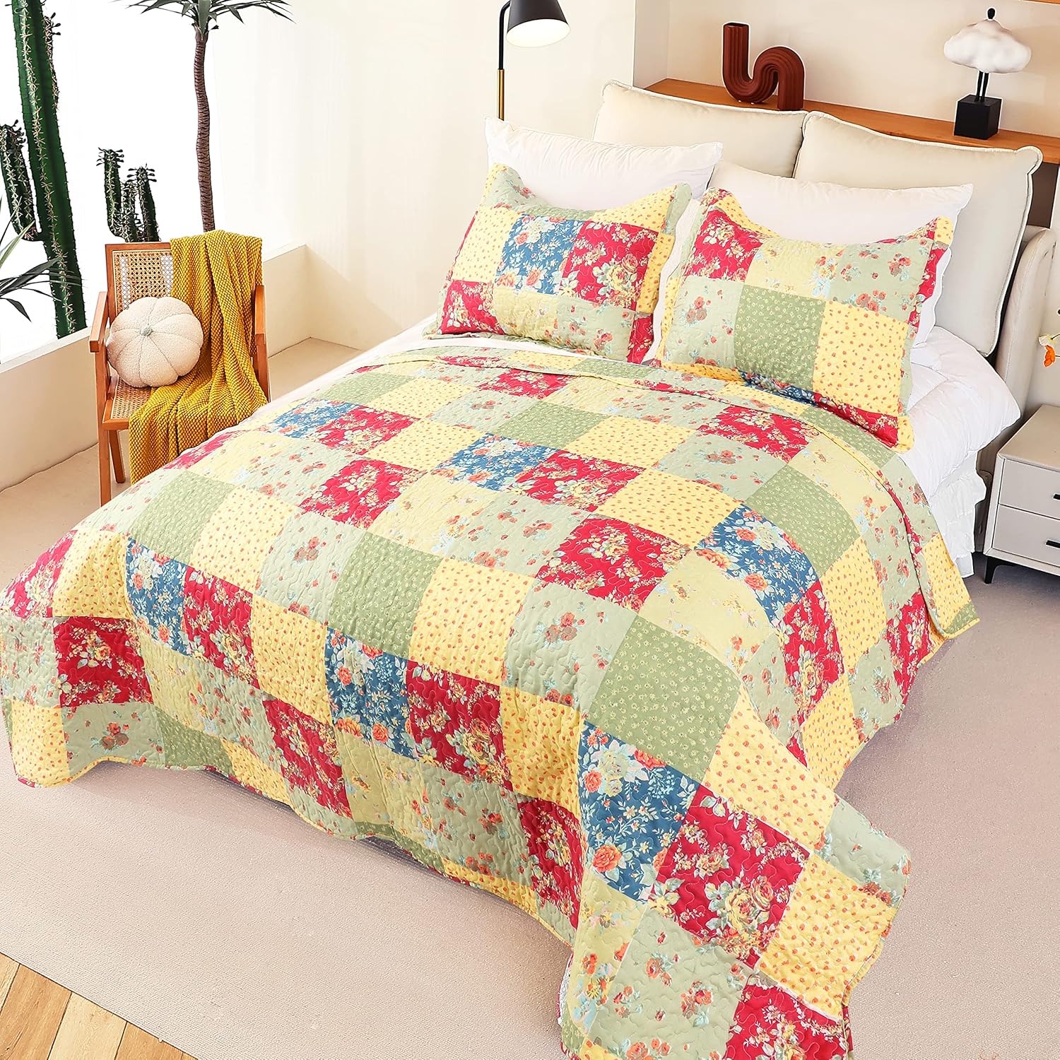 Cmfshape Summer Floral Queen Quilt Set